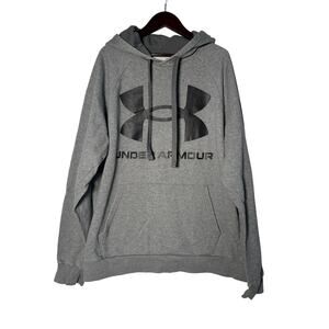 Under Armour Hoodie Mens Medium Gray LS Pullover Pocket Logo Casual Activewear